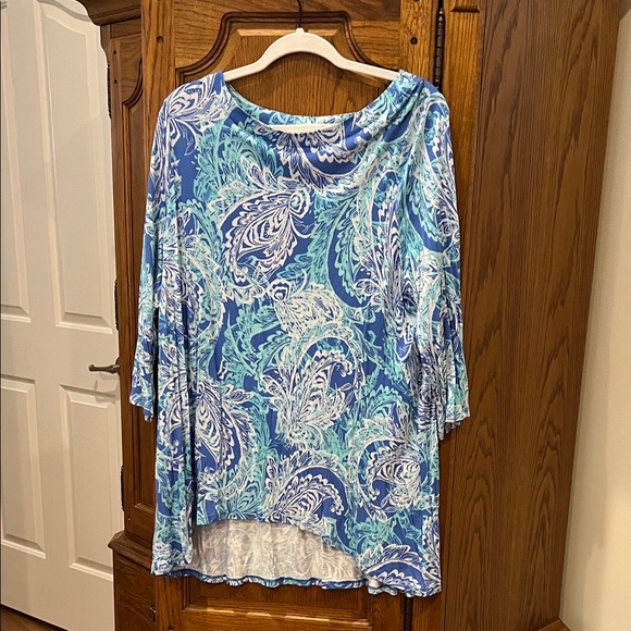 Belle by Kim Gravel Tops - Belle by Kim Gravel Aqua and White Paisley Tunic
